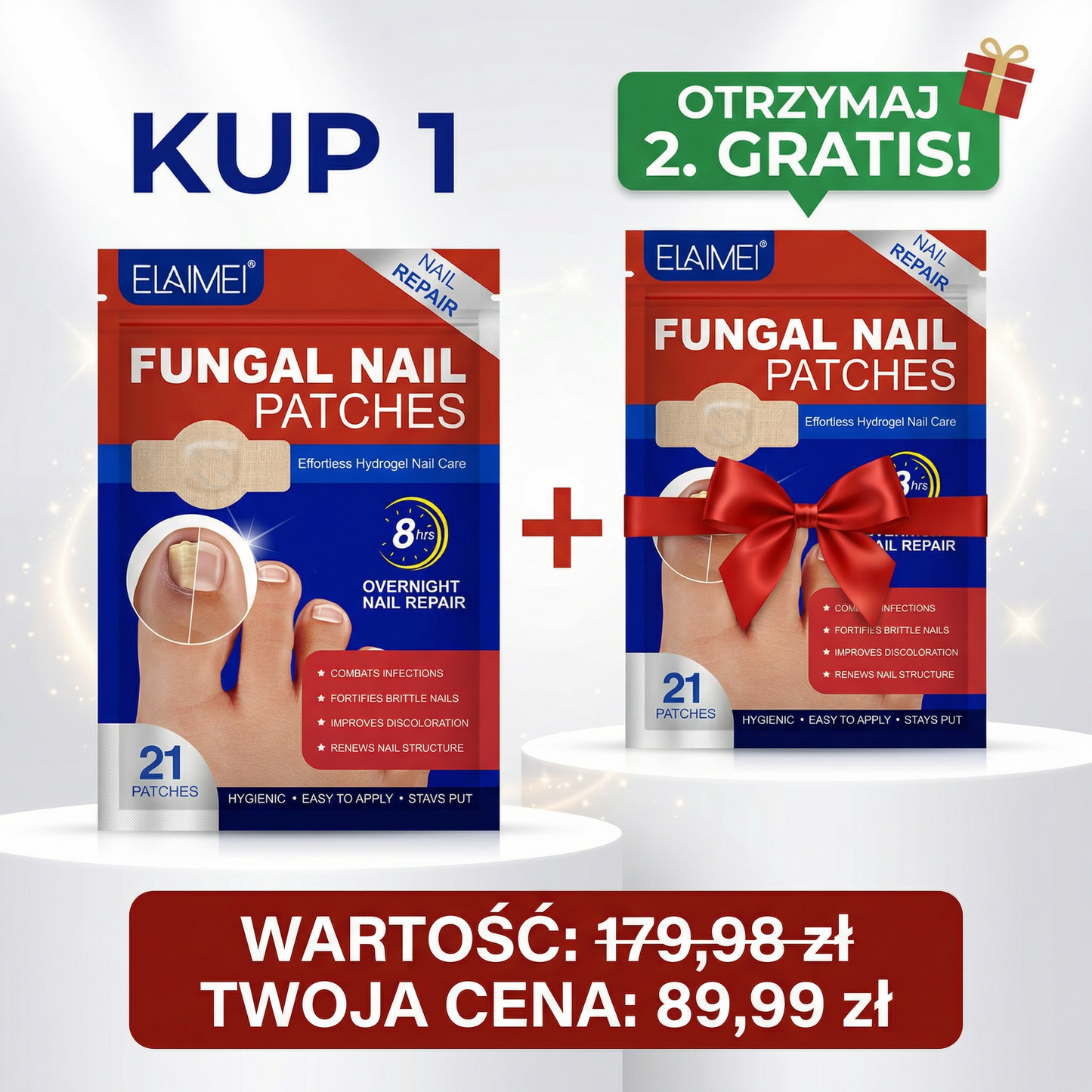 🎁 KUP 1, OTRZYMAJ 2. GRATIS - OFERTA KOŃCZY SIĘ DZIŚ O PÓŁNOCY! Koniec z Grzybicą Paznokci w Zaledwie 8 Godzin (Plastry Overnight)
