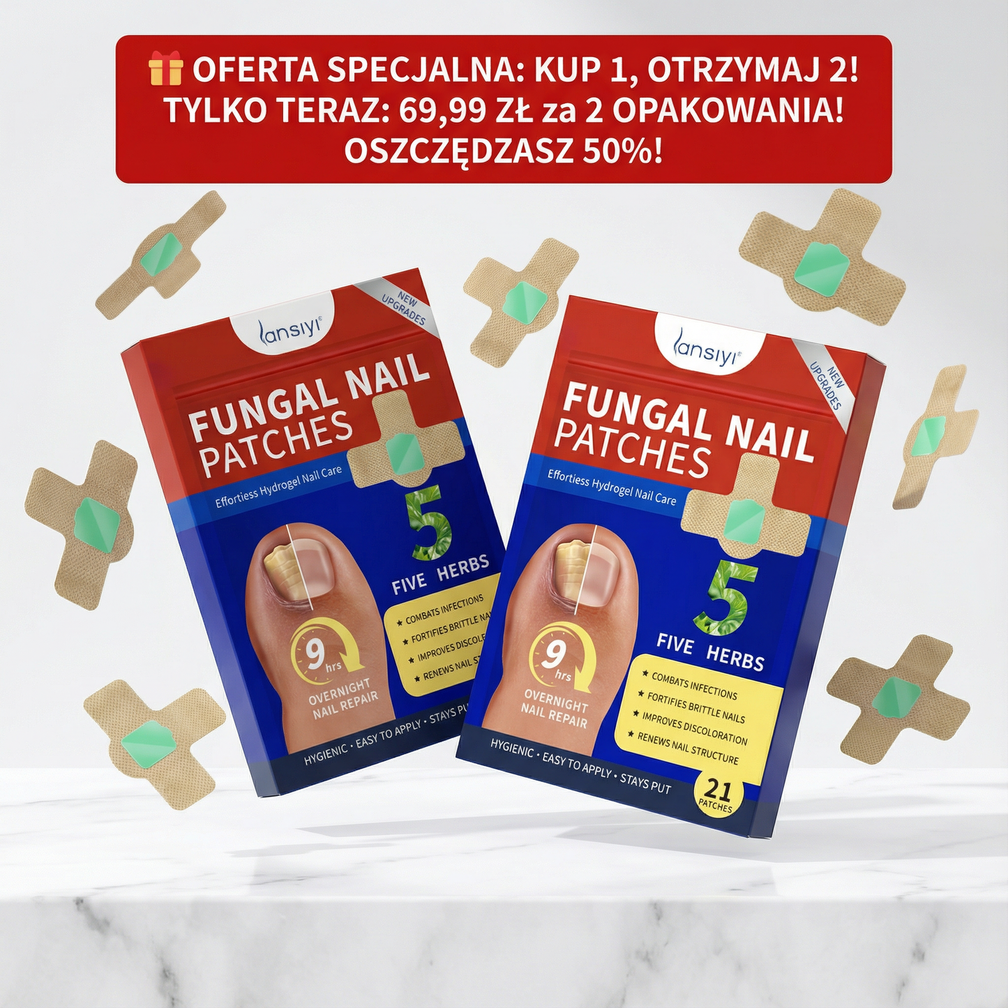 ⏰TYLKO DZIŚ! 2 w cenie 1🎁Plastry na grzybicę paznokci -50%🔥