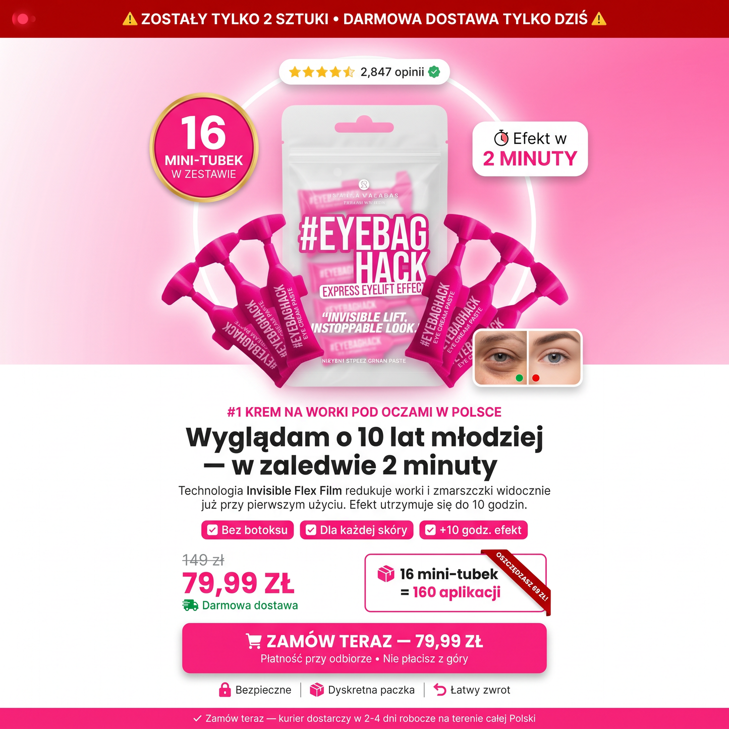 Worki pod oczami? Znikają w 2 minuty✨—Darmowa dostawa — tylko dziś⏰