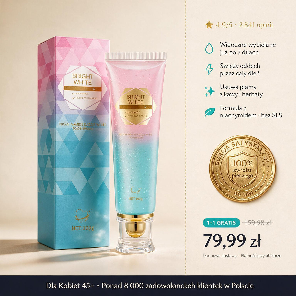Pożegnaj żółte zęby. Kup 1 tubkę, druga gratis.