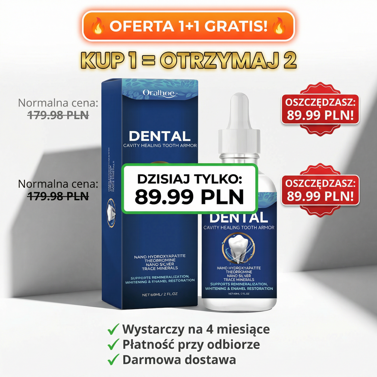 🔥 KUP 1 - DRUGI GRATIS! KONIEC Z PRÓCHNICĄ W 14 DNI! Nowatorska Formuła Naprawia Szkliwo Bez Dentysty 👉 Tylko Dziś: 2 Butelki Za 89.99 PLN (Wartość 179.98 PLN!)