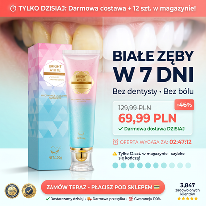 🔥Białe zęby w 7 dni! 69.99 PLN + darmowa dostawa. ⏱️TYLKO DZISIAJ!