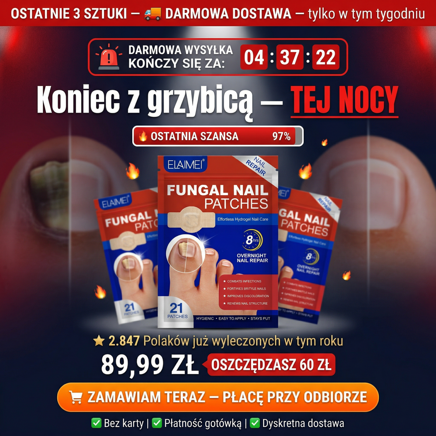 Śpisz. Plaster leczy. Rano — szok 🔥 Zdrowe paznokcie za 89,99 zł.