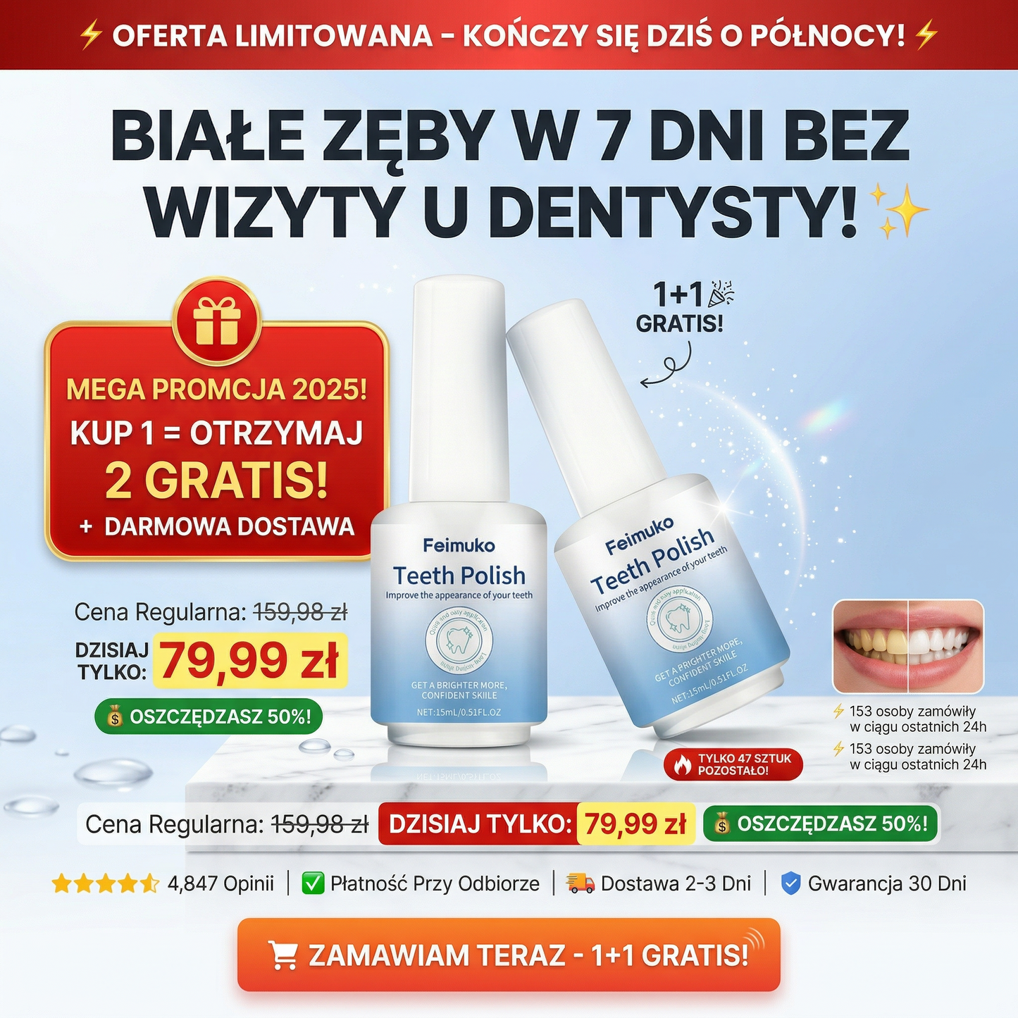 🎁 KUP 1 FEIMUKO = OTRZYMAJ 2. RAZEM! 🎁 BIAŁE ZĘBY W 7 DNI - PŁACISZ ZA 1, DOSTAJESZ 2!