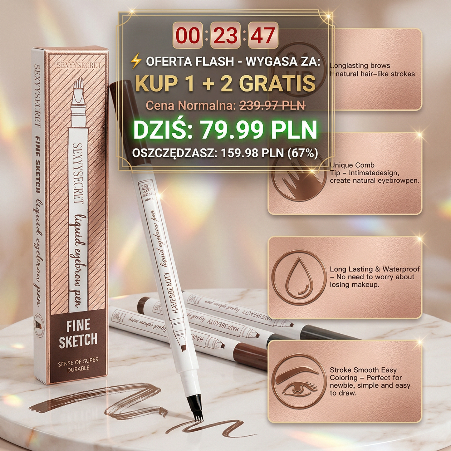 🔥 KUP 1 DŁUGOPIS, DOSTAŃ 2 CAŁKOWICIE GRATIS!  Idealne Brwi 3D w 60 Sekund - 3 Długopisy Za Cenę 1!